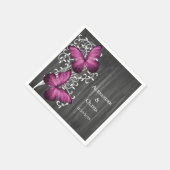 Serviette En Papier Magenta Rustic Butterfly Fête des mariées Napkin (Coin)