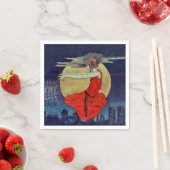 Serviette En Papier Magic Flottant Femme Lune Nuit Ciel Sorcière (En situation)