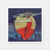 Serviette En Papier Magic Flottant Femme Lune Nuit Ciel Sorcière (Devant)