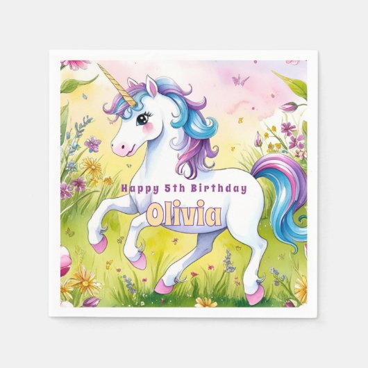 Serviette En Papier Magic Pastel Custom Unicorn Anniversaire (Devant)