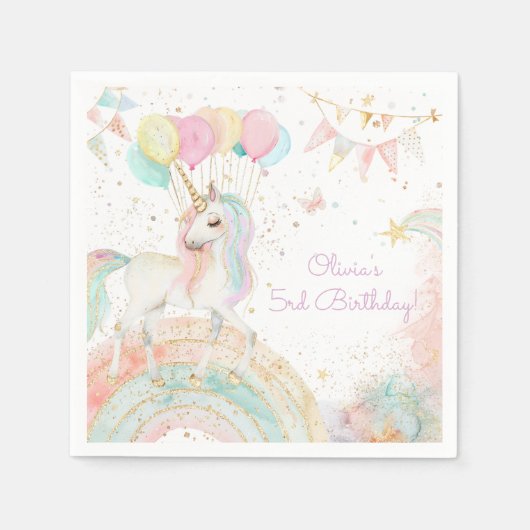 Serviette En Papier Magic Pastel Unicorn Rainbow Birthday Party (Devant)