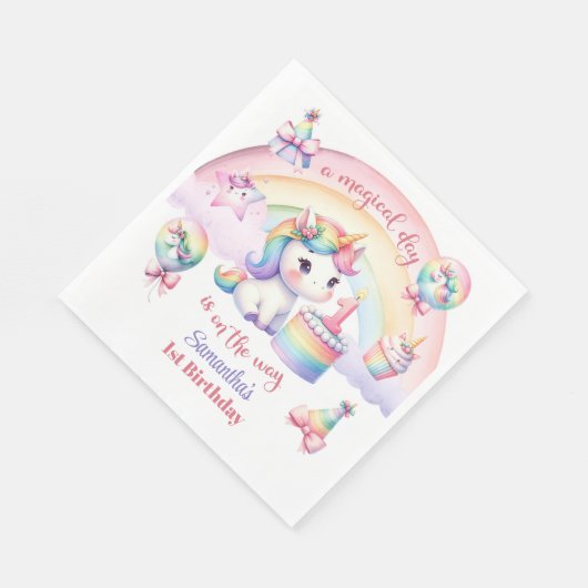 Serviette En Papier Magic Pastel Unicorn Rainbow Birthday Party (Coin)