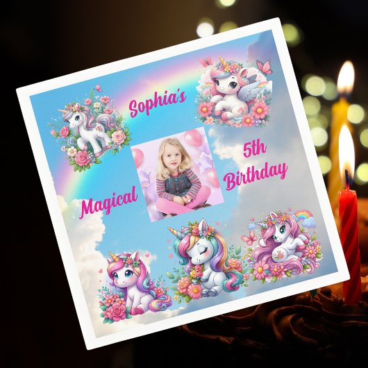 Serviette En Papier Magical Floral Unicorn Photo Anniversaire de enfan