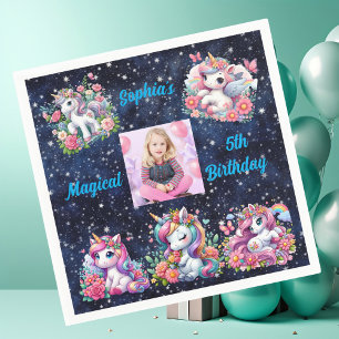 Serviette En Papier Magical Floral Unicorn Photo Anniversaire de enfan