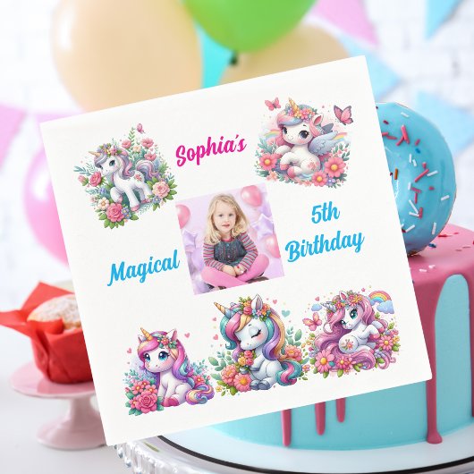 Serviette En Papier Magical Floral Unicorn Photo Anniversaire de enfan