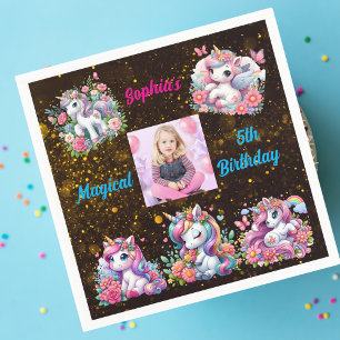 Serviette En Papier Magical Floral Unicorn Photo Anniversaire de enfan
