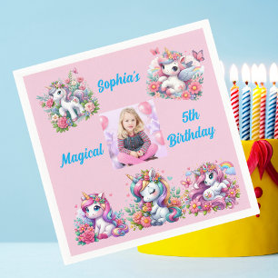 Serviette En Papier Magical Floral Unicorn Photo Anniversaire de enfan