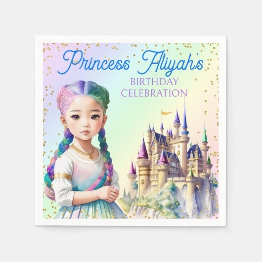 Serviette En Papier Magical Pastel Princess Imaginaire Rainbow Castle (Devant)