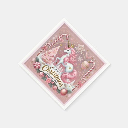 Serviette En Papier Magical Pink Christmas Wonderland Unicorn (Coin)