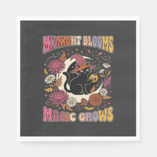 Serviette En Papier Magie de Chat de Sorcière Florale d'Halloween