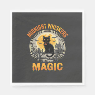 Serviette En Papier Magie de Lune de Chat Noir d'Halloween