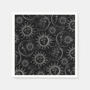 Serviette En Papier Magie Noire Vintage Céleste Soleil Lune Étoiles