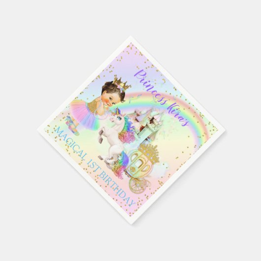Serviette En Papier Magique Arc en Ciel Princesse Castle Carriage Unic (Coin)