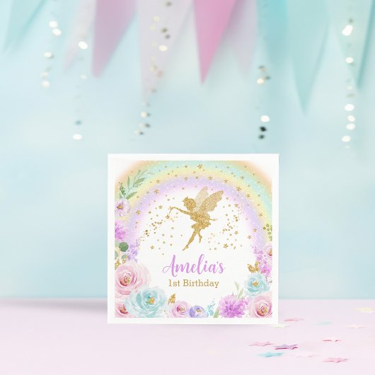 Serviette En Papier Magique Fairy Rainbow Anniversaire Napkins