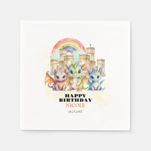 Serviette En Papier Magique Rainbow Castle Cute Baby Dragons Anniversa (Devant)