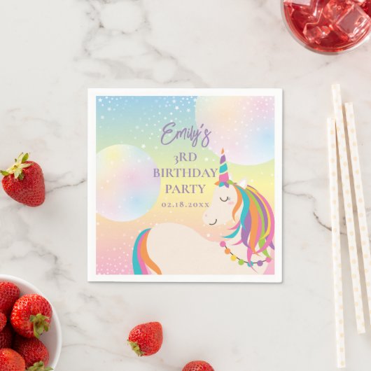 Serviette En Papier Magique Rainbow Unicorn Fille fête d'anniversaire (En situation)