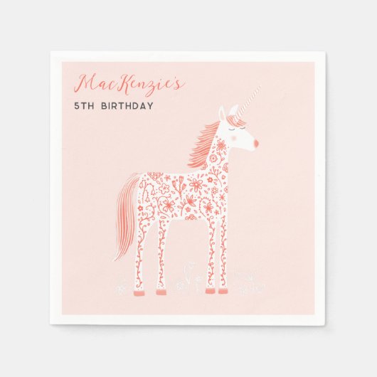 Serviette En Papier Magique Unicorn Blush rose fête d'anniversaire (Devant)