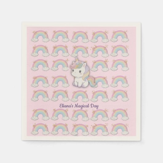 Serviette En Papier Magique Unicorn Pastel Rainbow Party (Devant)