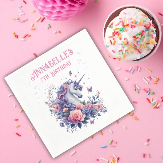 Serviette En Papier Magique Unicorne étincelle rose pourpre fille Anni