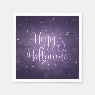 Serviette En Papier Magique Violet et Blancs Étoiles Happy Halloween