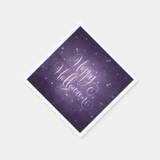 Serviette En Papier Magique Violet et Blancs Étoiles Happy Halloween (Coin)