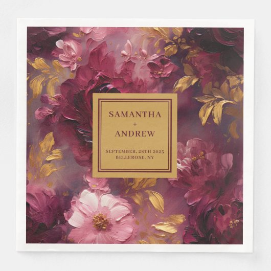 Serviette En Papier Magnifique Burgundy Gold Mariage Dîner Rose de ser (Devant)