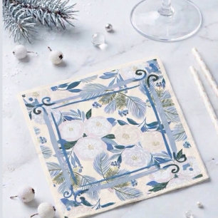 Serviette En Papier Magnifique feuillage bleu pour un mariage d'hiver