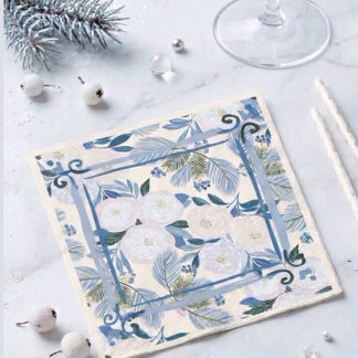 Serviette En Papier Magnifique feuillage bleu pour un mariage d'hiver