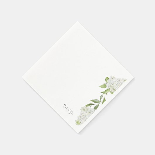 Serviette En Papier Magnifique Fleur d'Hydrange Blanche Mariage Blanc  (Coin)
