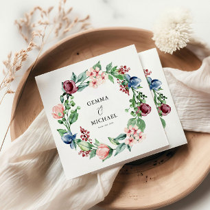 Serviette En Papier Magnifique mariage floral et verdure à l'aquarelle