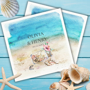 Serviette En Papier Magnifique mariage sur la plage avec étoile de mer