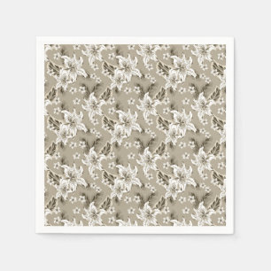 Serviette En Papier Magnifique motif de fleurs beige