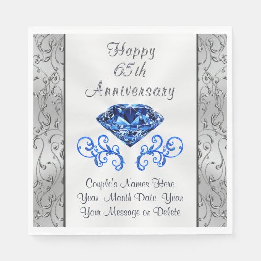 Serviette En Papier Magnifique Sapphire 65e anniversaire Mariage servi (Devant)