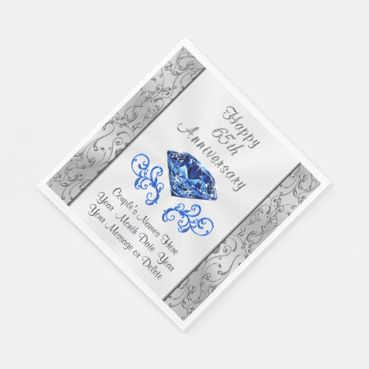 Serviette En Papier Magnifique Sapphire 65e anniversaire Mariage servi (Coin)