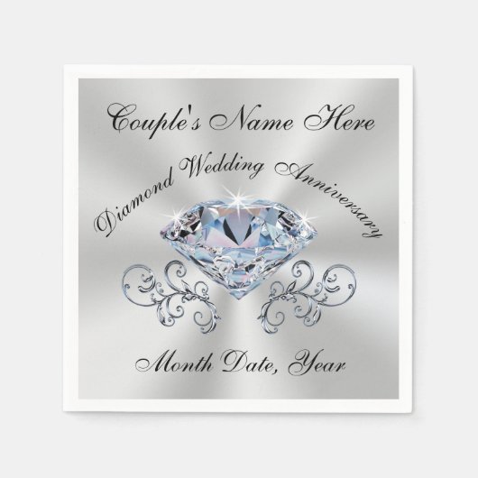 Serviette En Papier Magnifique serviettes Anniversaire Diamant en 3 ta (Devant)