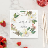 Serviette En Papier Magnolia Aquarelle blanche floue feuille or (En situation)