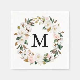 Serviette En Papier Magnolia Coton Monogram Mariage Cocktail Napkin