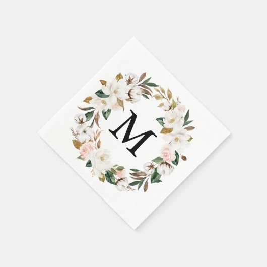 Serviette En Papier Magnolia Coton Monogram Mariage Cocktail Napkin (Coin)