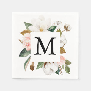 Serviette En Papier Magnolia Cotton Monogram Wedding Cocktail Napkin