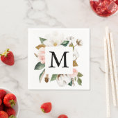 Serviette En Papier Magnolia Cotton Monogramme Mariage Cocktail Napkin (En situation)