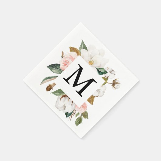 Serviette En Papier Magnolia Cotton Monogramme Mariage Cocktail Napkin (Coin)