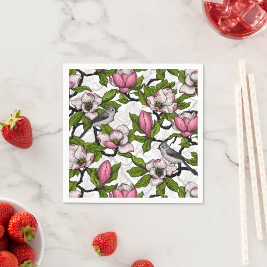 Serviette En Papier Magnolia en floraison et tireur (En situation)