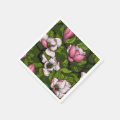 Serviette En Papier Magnolia en floraison sur vert foncé (Coin)