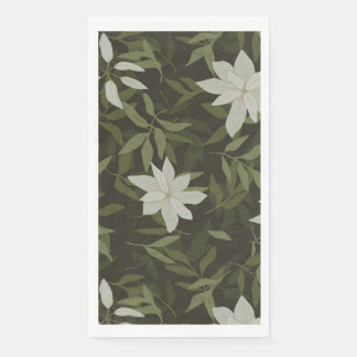 Serviette En Papier Magnolia et feuilles verts sur noir