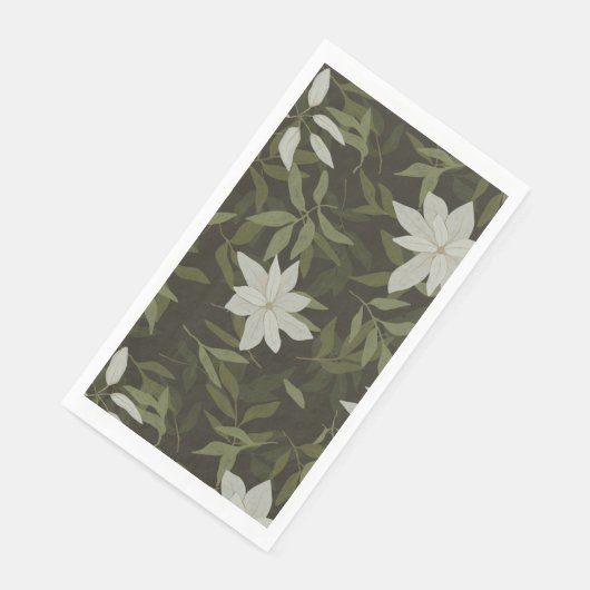 Serviette En Papier Magnolia et feuilles verts sur noir (Coin)