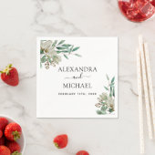 Serviette En Papier Magnolia Eucalyptus Aquarelle Mariage élégant (En situation)