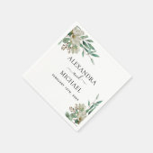 Serviette En Papier Magnolia Eucalyptus Aquarelle Mariage élégant (Coin)