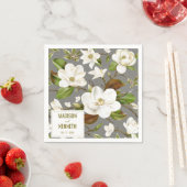 Serviette En Papier Magnolia Floral Mariage (En situation)