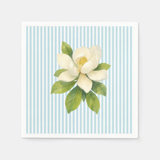 Serviette En Papier Magnolia Flower Custom Wedding Blue Stripe (Devant)