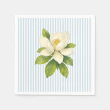 Magnolia Flower Custom Wedding Blue Stripe